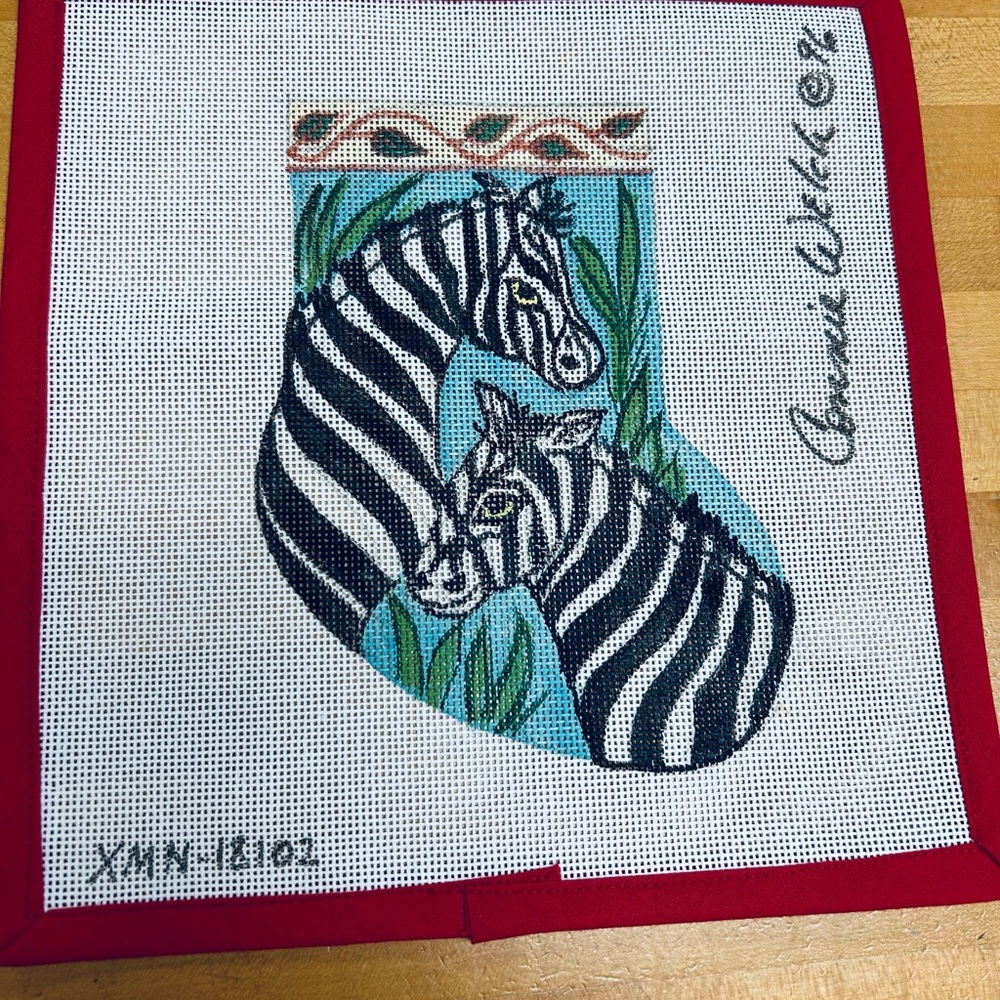 Zebra Mini Christmas Stocking, Painted Needlepoint Canvas, Craft Project